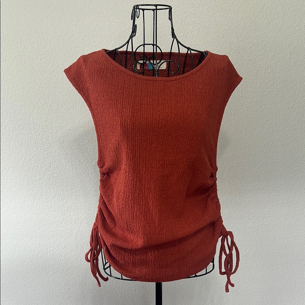 FB BEACH Orange Ruched Muscle‎ Tee with Tie Front Woman’s Size XS